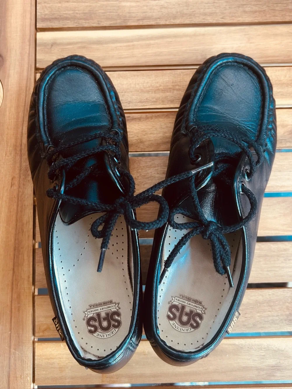 SAS Women's Size 7 W Black Leather Platform Loafer - Wide Width